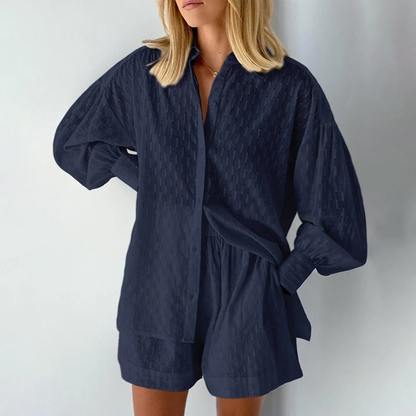 Two-piece women's summer suit with lantern sleeves – Nina