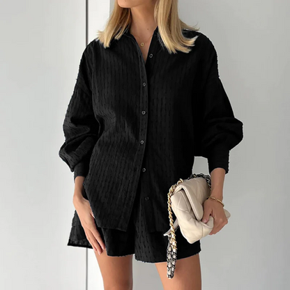 Two-piece women's summer suit with lantern sleeves – Nina