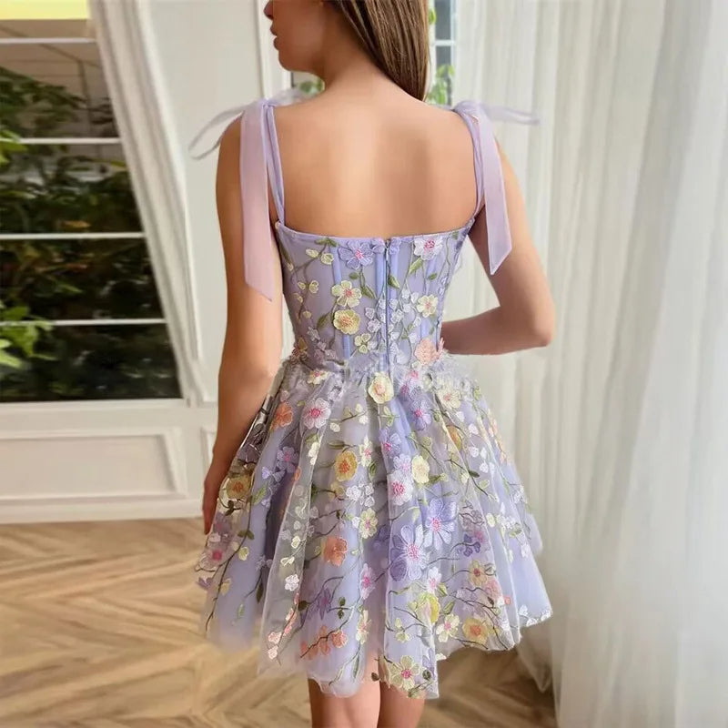 Tulle Cocktail Dress with Floral Appliqués - Rosalie
