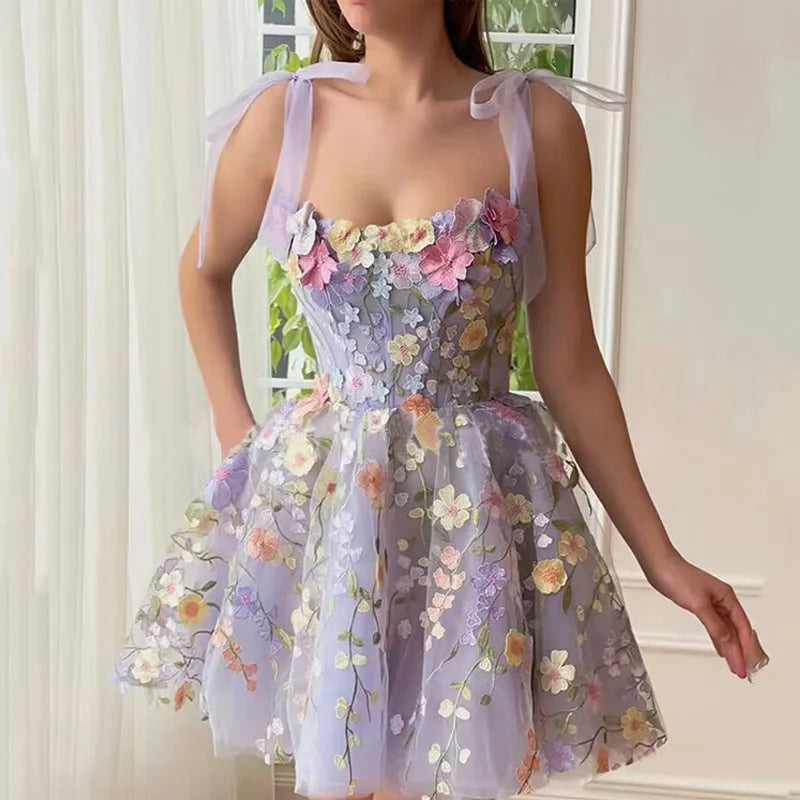 Tulle Cocktail Dress with Floral Appliqués - Rosalie