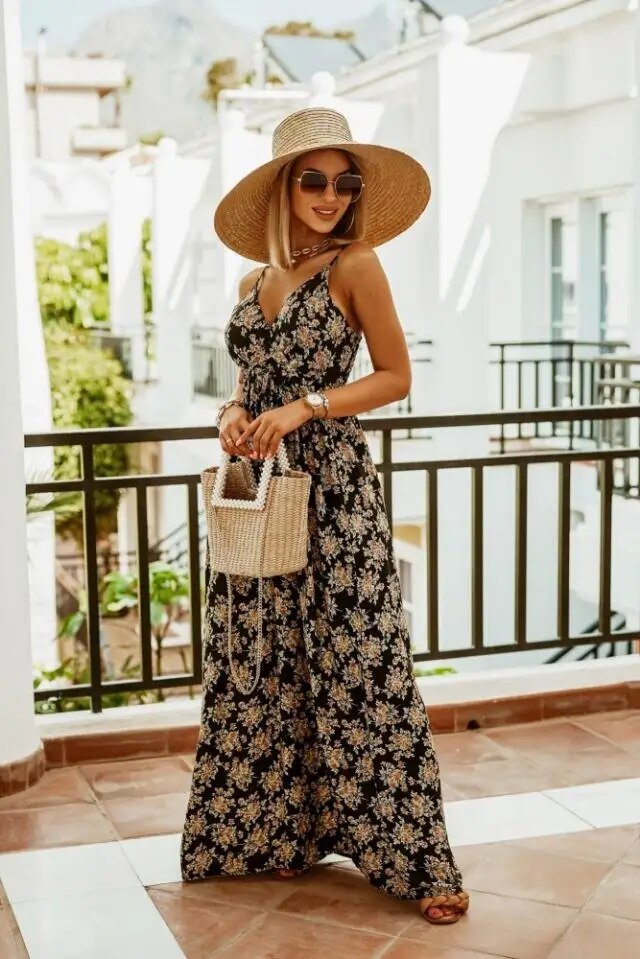 Boho maxi dress with floral pattern for summer - Yara