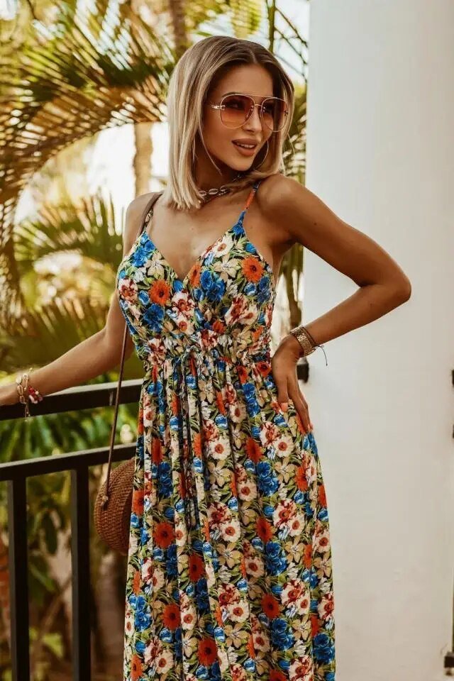 Boho maxi dress with floral pattern for summer - Yara