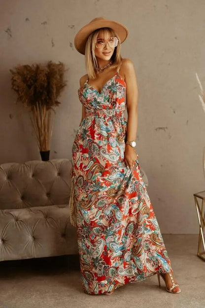 Boho maxi dress with floral pattern for summer - Yara