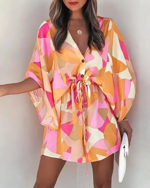 Summer dress with V-neck and ruffle sleeves – Amira