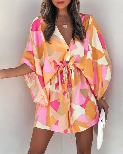 Summer dress with V-neck and ruffle sleeves – Amira