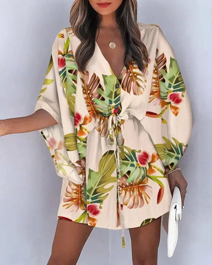 Summer dress with V-neck and ruffle sleeves – Amira