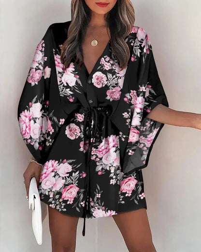 Summer dress with V-neck and ruffle sleeves – Amira