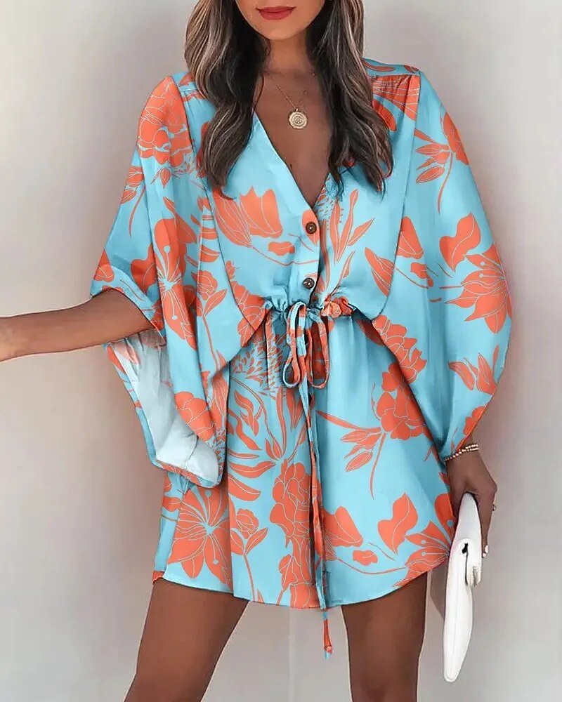 Summer dress with V-neck and ruffle sleeves – Amira