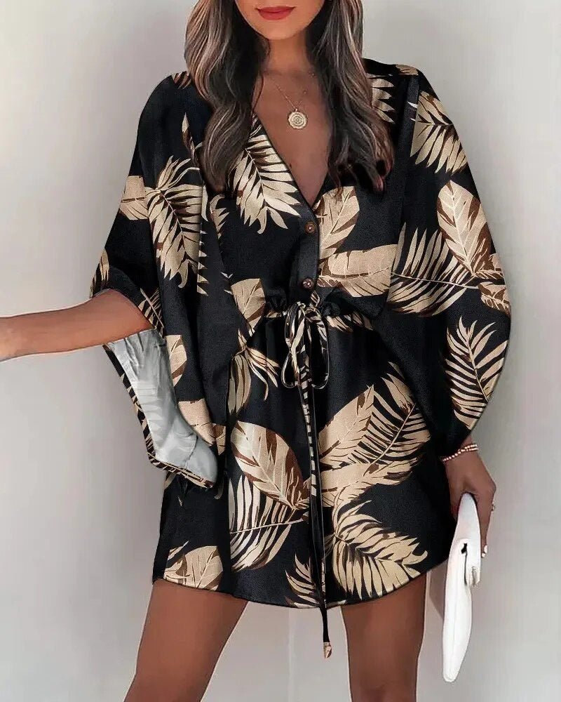 Summer dress with V-neck and ruffle sleeves – Amira