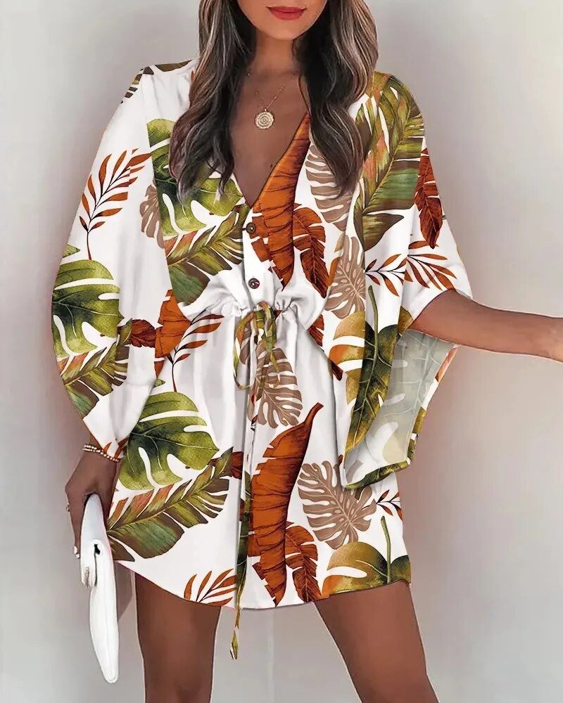 Summer dress with V-neck and ruffle sleeves – Amira
