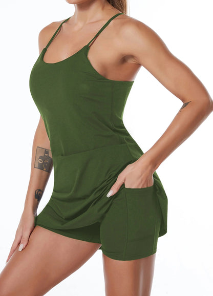 Active sports dress with integrated shorts and pockets – Liana