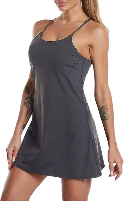 Active sports dress with integrated shorts and pockets – Liana