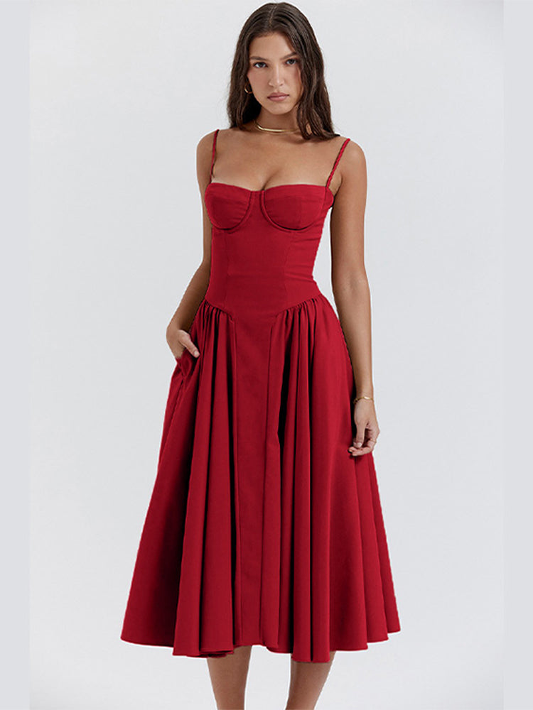 Elegant midi evening dress with pleated hem – Amara