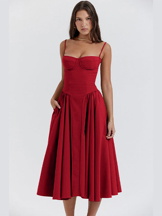 Elegant midi evening dress with pleated hem – Amara