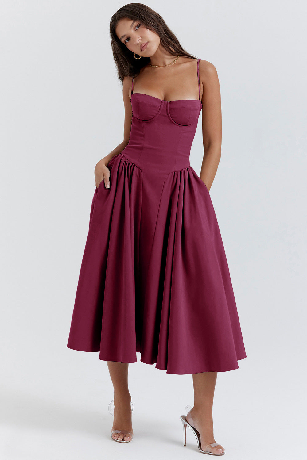 Elegant midi evening dress with pleated hem – Amara