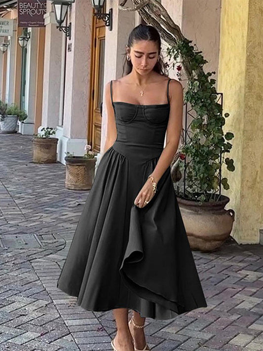 Elegant midi evening dress with pleated hem – Amara