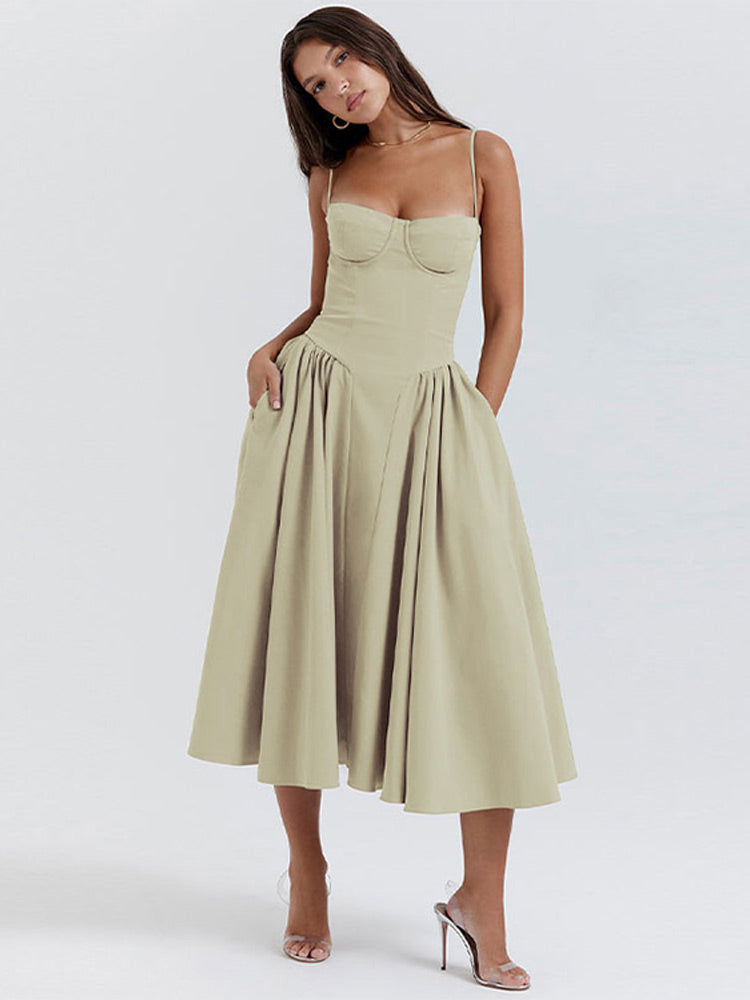 Elegant midi evening dress with pleated hem – Amara