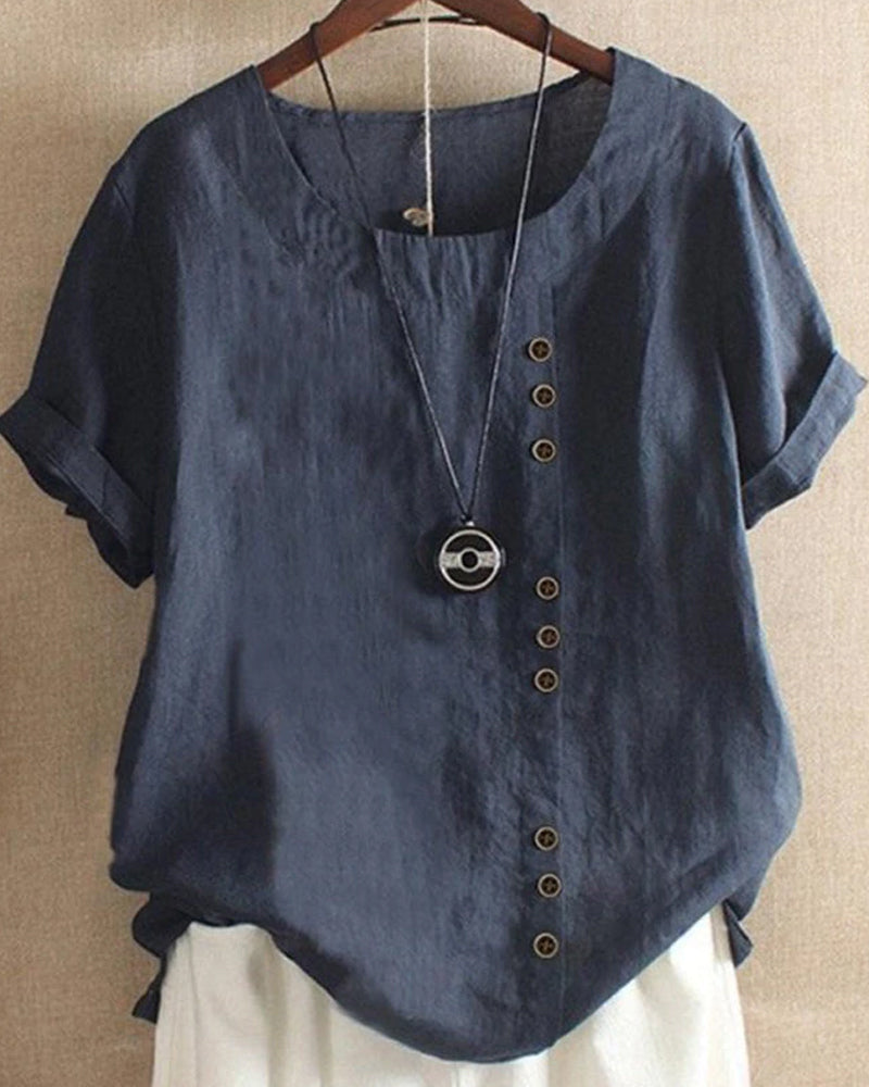 Classic Plain T-shirt with Short Sleeves and Round Neck - Emma