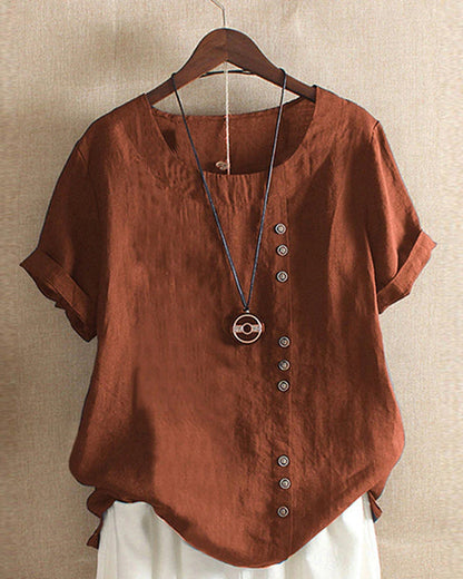 Classic Plain T-shirt with Short Sleeves and Round Neck - Emma