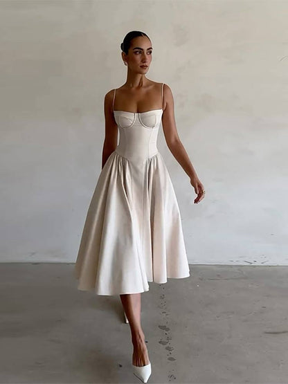 Elegant midi evening dress with pleated hem – Amara