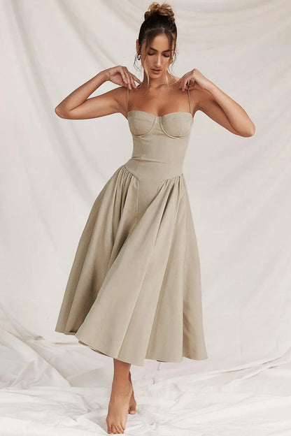 Elegant midi evening dress with pleated hem – Amara