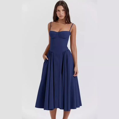 Elegant midi evening dress with pleated hem – Amara