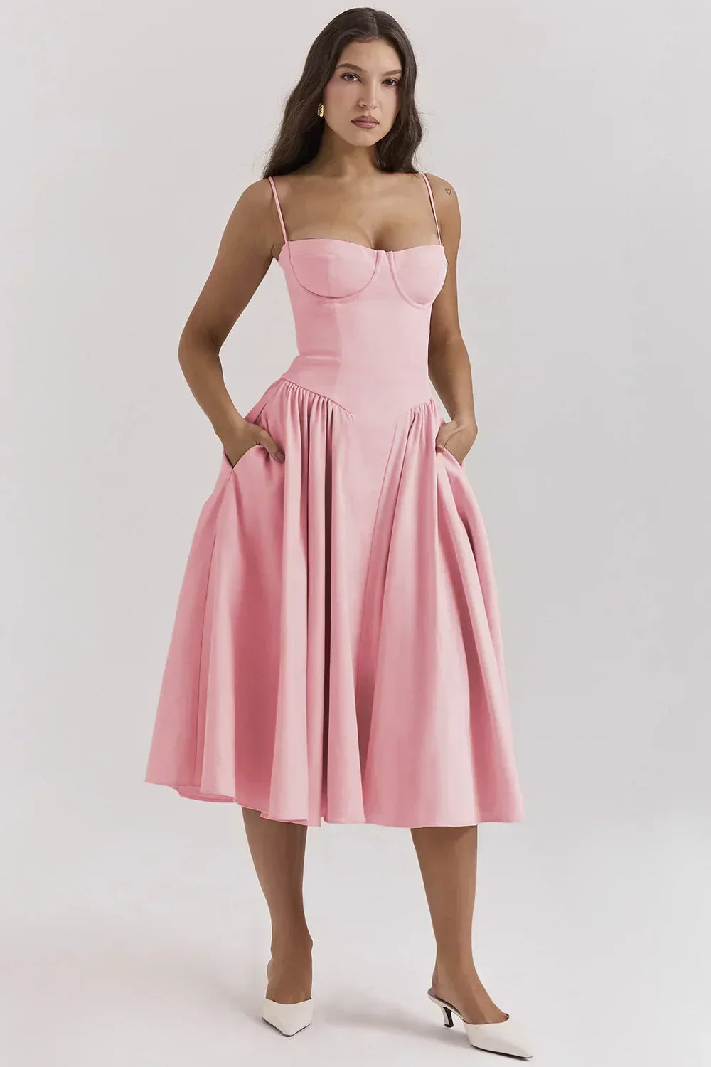 Elegant midi evening dress with pleated hem – Amara