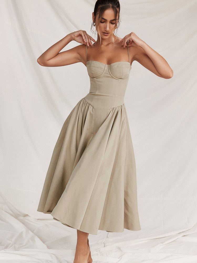 Elegant midi evening dress with pleated hem – Amara