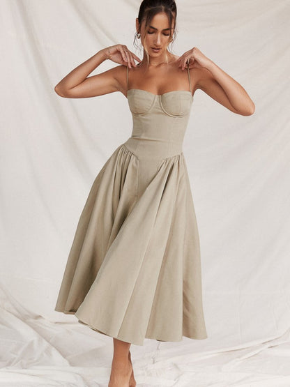 Elegant midi evening dress with pleated hem – Amara