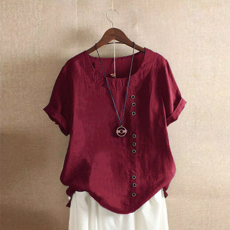 Classic Plain T-shirt with Short Sleeves and Round Neck - Emma