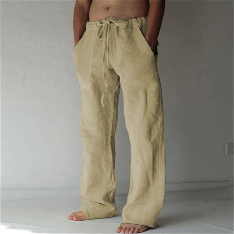 Casual men's linen trousers with a wide cut for summer – Elias