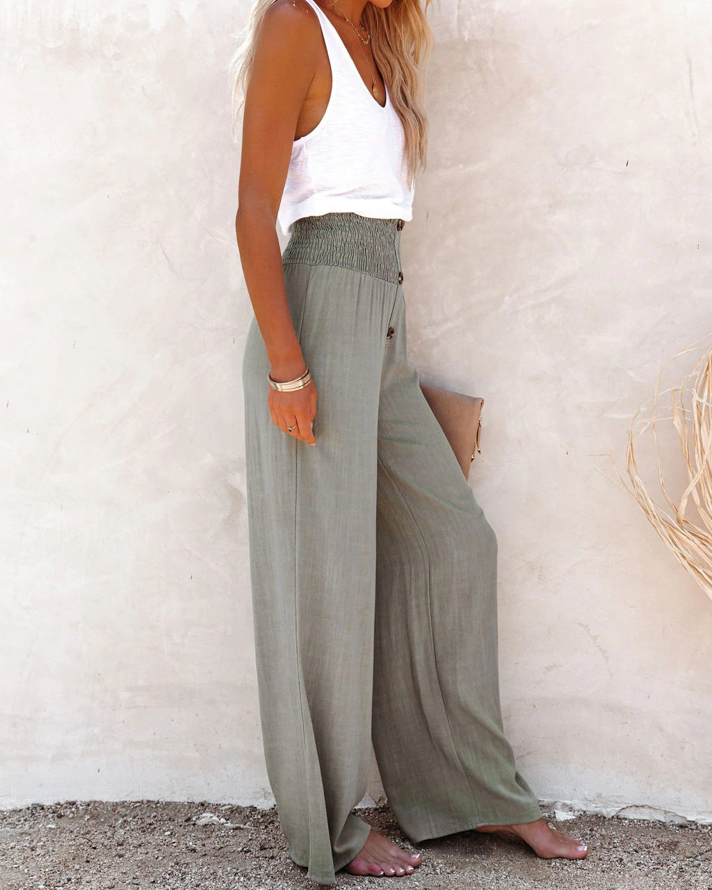 Women's linen high-waisted trousers – Sylvie