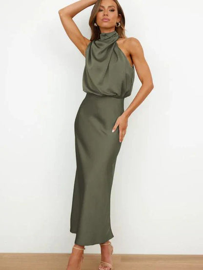 Stylish high‑neck satin evening dress for summer events – Elina