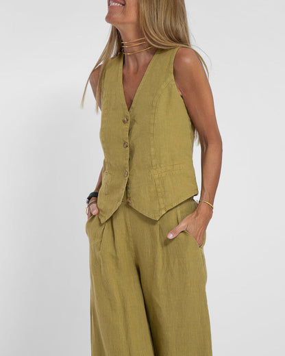 Linen 2-Piece Set with Wide Trousers and Jacket – Alma