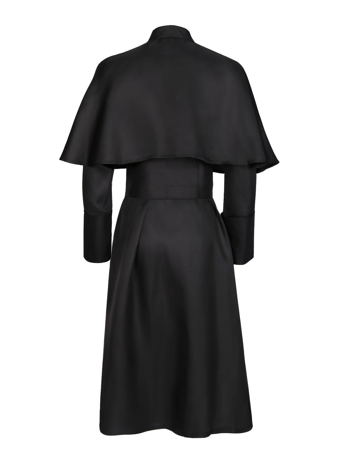 Back view of the black robe, showing the plain cape, wide cuffs and waist band 5