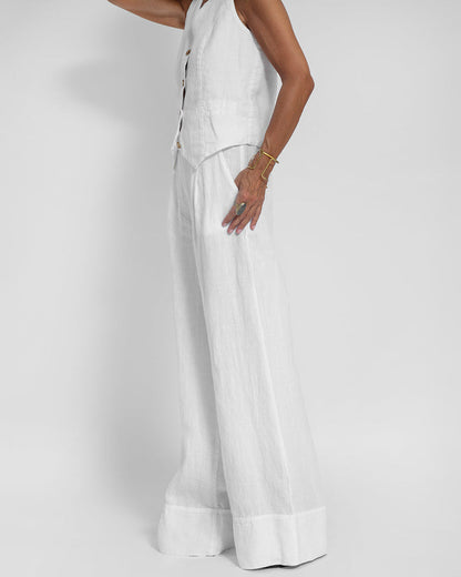 Linen 2-Piece Set with Wide Trousers and Jacket – Alma