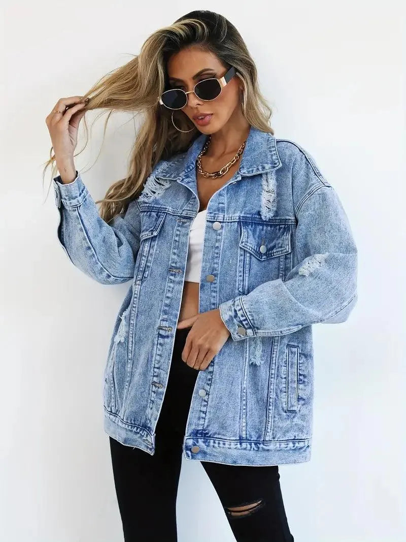 Waterproof & Lined Oversized Women's Hooded Denim Jacket – Autumn Magic Talia