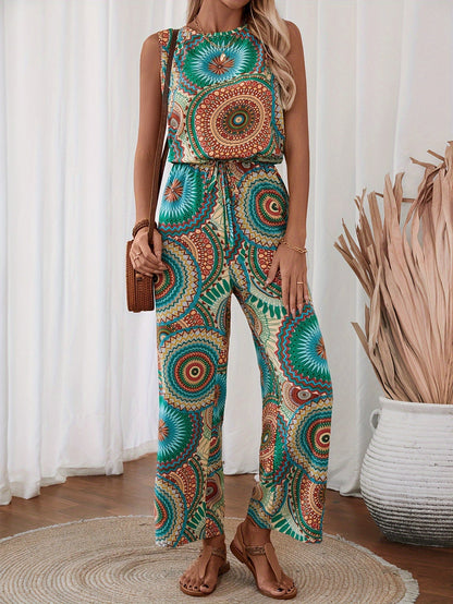 Trendy women's jumpsuit with mandala print for summer - BohoStrahl