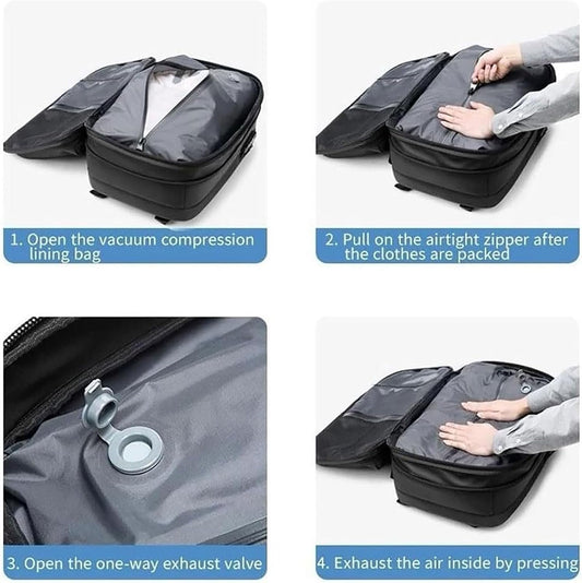 Extendable compression travel rucksack with anti-theft lock and wet compartment