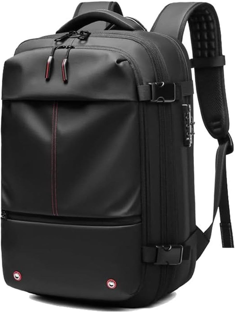 Extendable compression travel rucksack with anti-theft lock and wet compartment