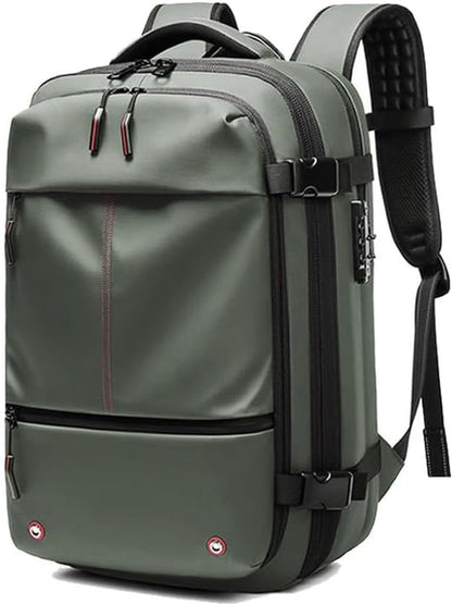 Extendable compression travel rucksack with anti-theft lock and wet compartment