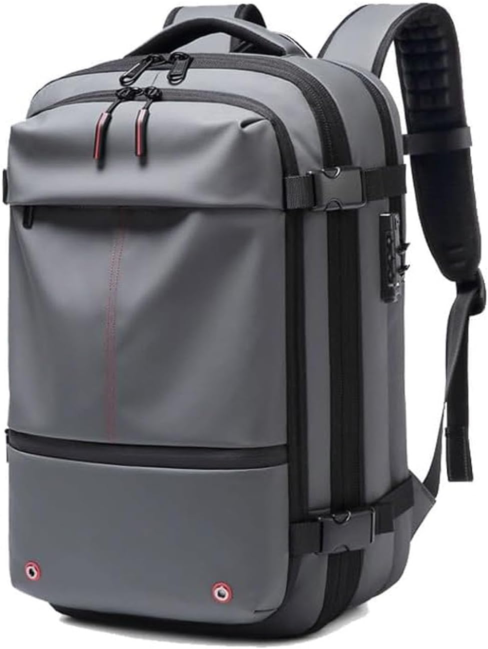 Extendable compression travel rucksack with anti-theft lock and wet compartment