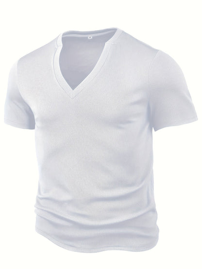Men's T-shirt with deep V-neck and textured fabric – Rafael