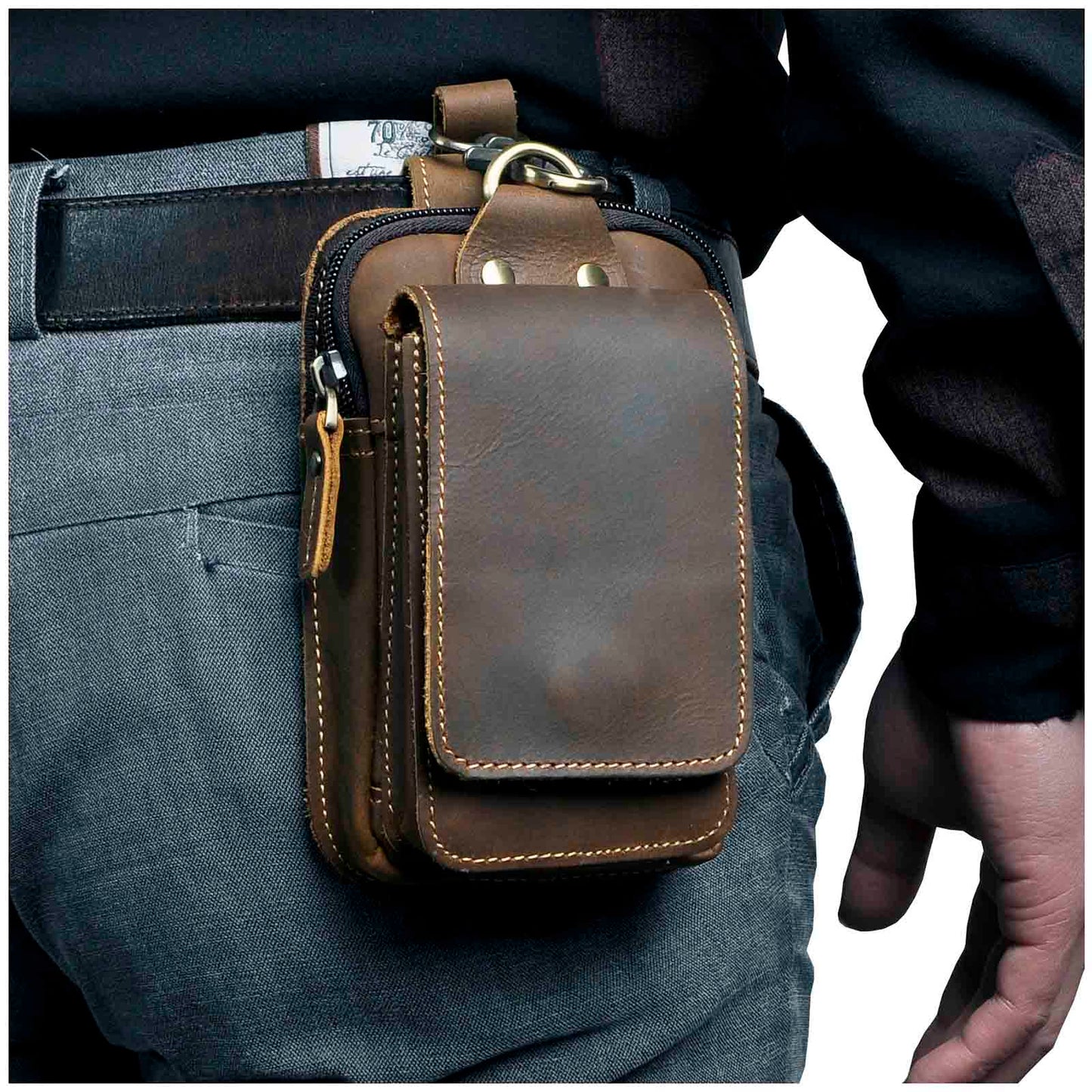 Men's genuine leather belt bag