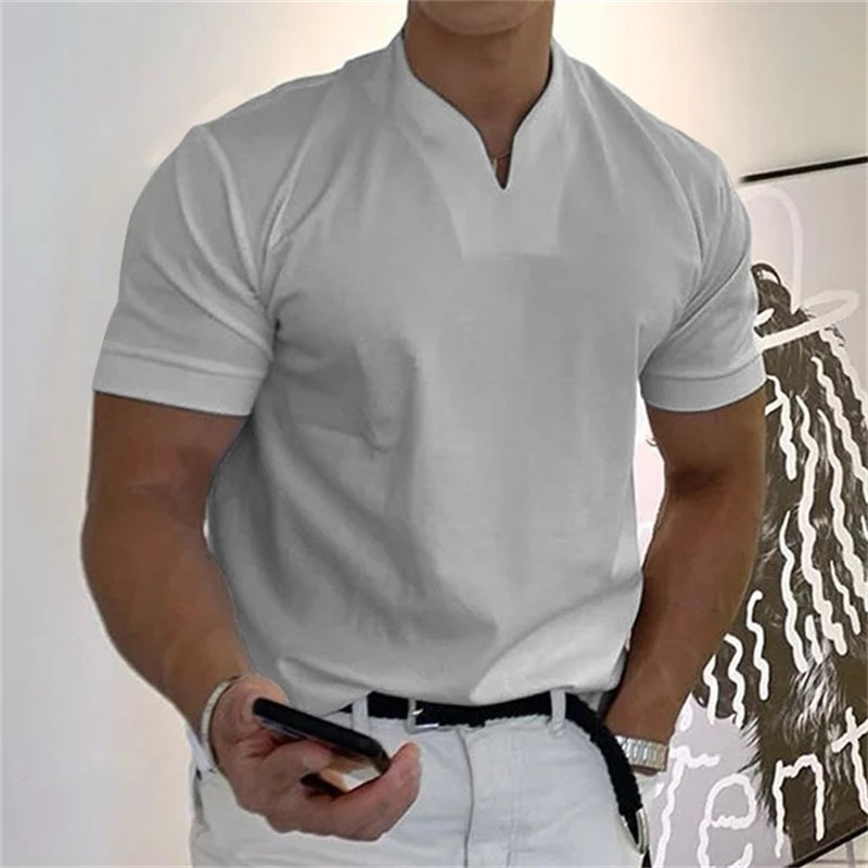 Breathable men's fitness shirt with V-neck – Timo