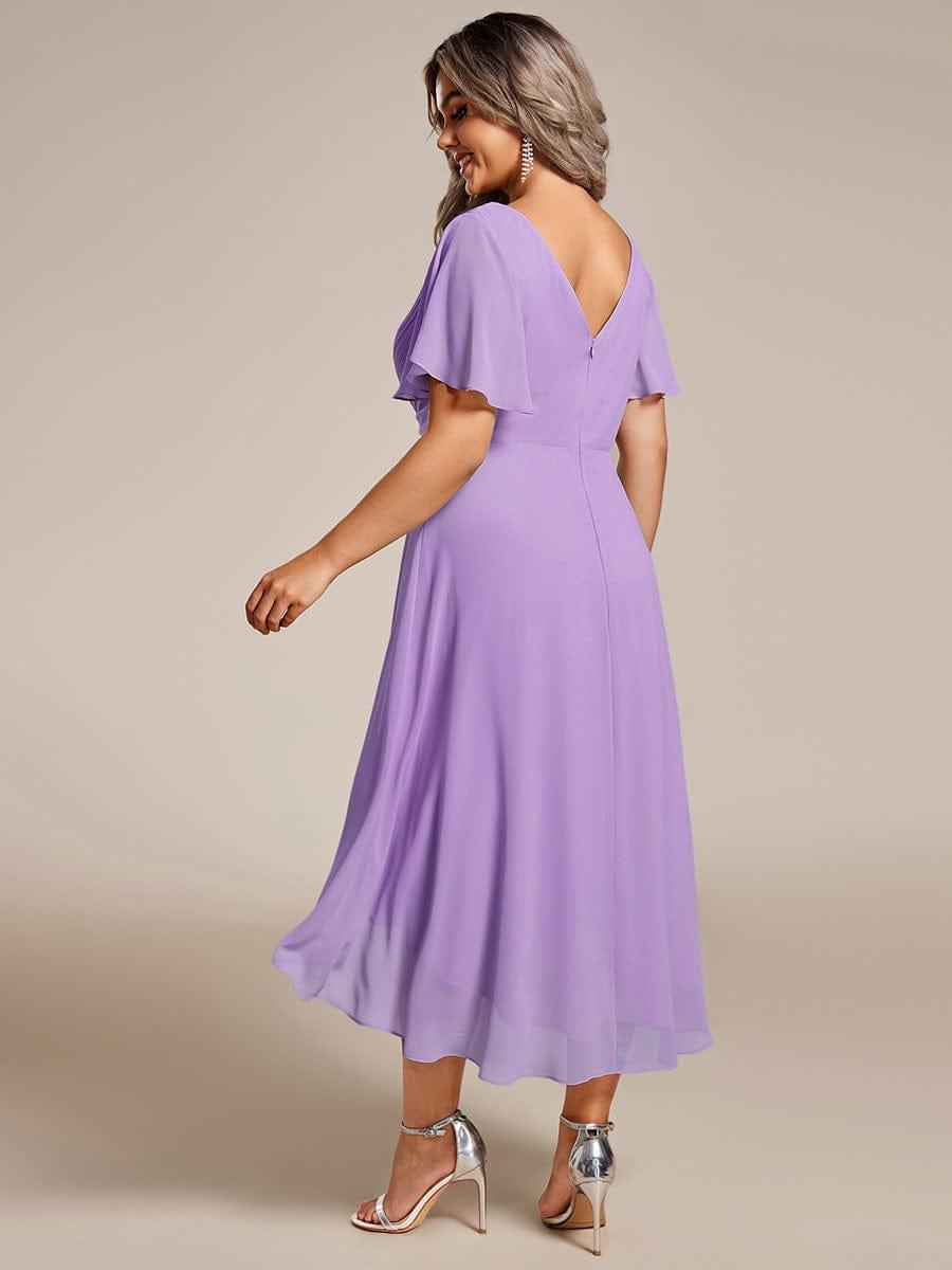 Chiffon High Low Wedding Guest Dress with V Neck and Short Sleeves 106