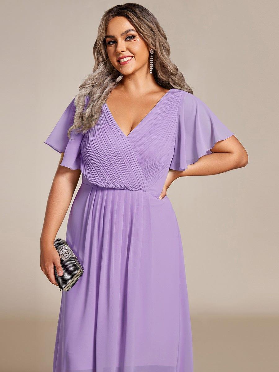 Chiffon High Low Wedding Guest Dress with V Neck and Short Sleeves 107