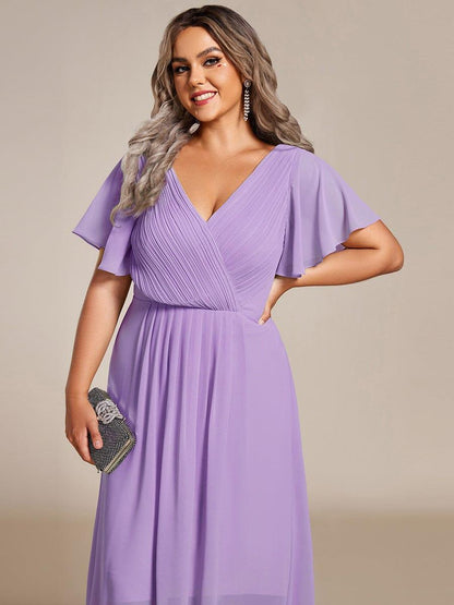 Chiffon High Low Wedding Guest Dress with V Neck and Short Sleeves 107