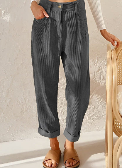 Elegant women's corduroy trousers with high waist – Naima autumn edition