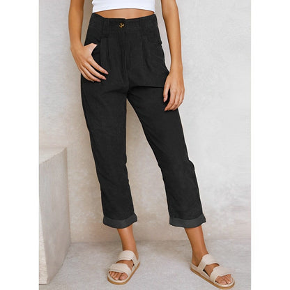 Elegant women's corduroy trousers with high waist – Naima autumn edition